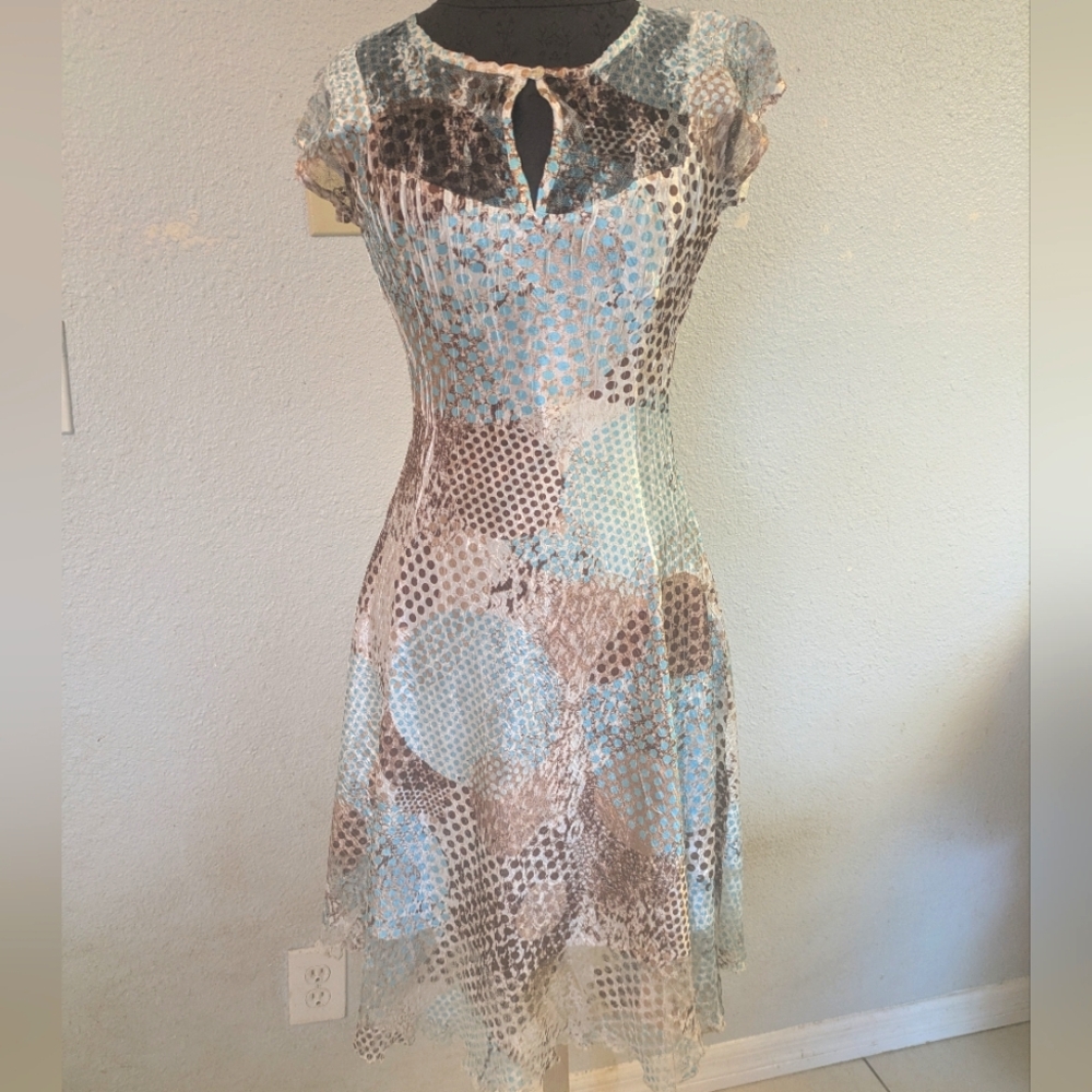 Komarov Satin Keyhole Lace Midi Dress